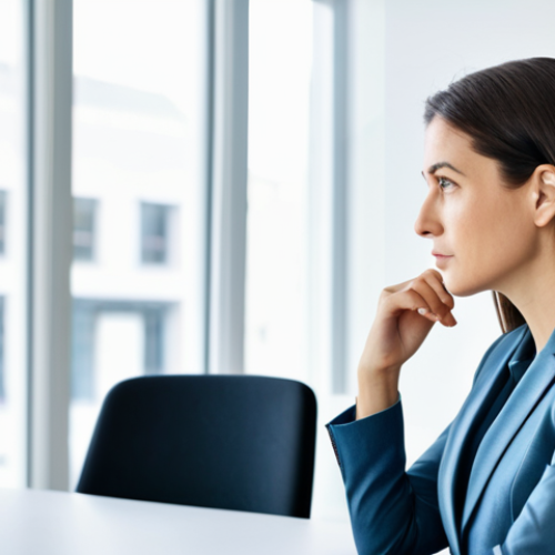 Home 14 A professional woman property manager in a modest business suit, seated at a sleek conference table in a modern, brightly lit office, engaged in a thoughtful discussion. Her expression is focused and confident. The background shows subtle elements of a well-organized workspace. fully clothed, appropriate attire, safe for work, perfect anatomy, correct proportions, natural pose, well-formed hands, proper finger count, natural body proportions, professional photography, high quality, professional.