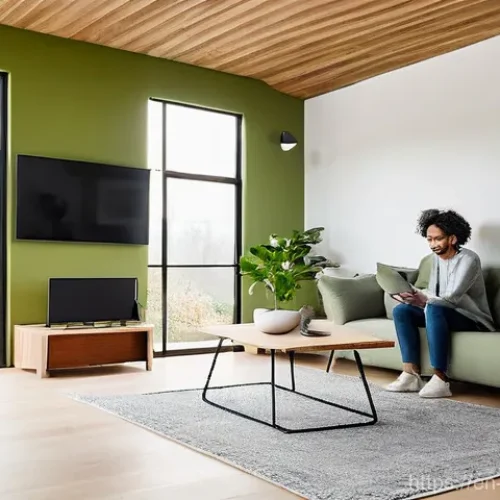 Home 23 주택관리사로 일하며 얻은 교훈 - **Prompt 1: Modern Sustainable Living Experience**
A wide shot of a bright, contemporary living ...