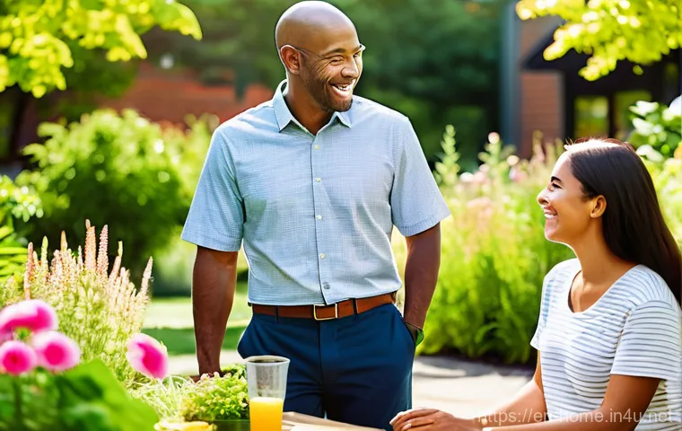 주택관리사 업무의 장점과 단점 - **Prompt:** A diverse group of adults and children are happily gathered in a beautifully maintained ...